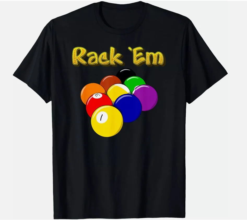 NEW 9 Ball Rack Em T Shirt, Billiards, Pool Table, Game, Fun Design Best T-Shirt