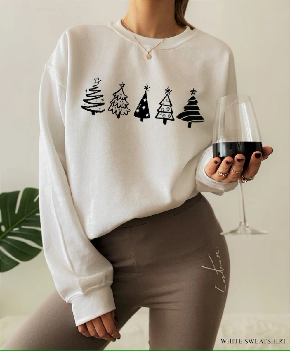 

Women's Aesthetic Christmas Tree Sweatshirt Matching Christmas Pajamas Merry Christmas Shirt Trendy Christmas Night Tops