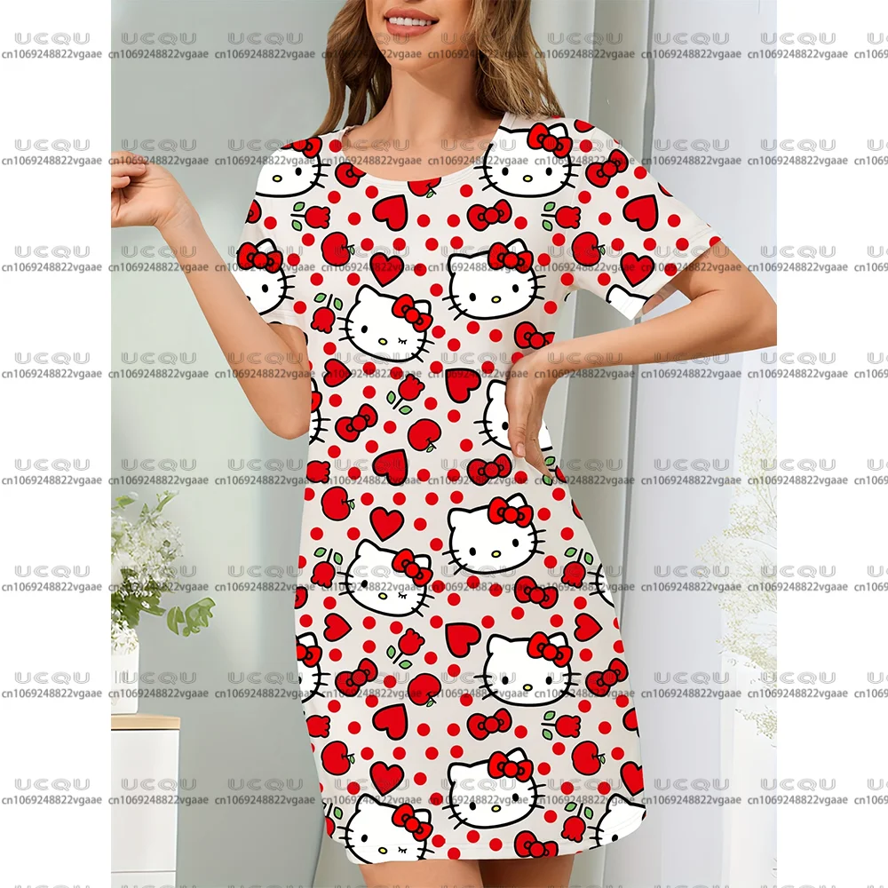 الفتيات مرحبا كيتي النوم فستان فضفاض تي شيرت مثير تنورة ليوبارد تانك المرأة المحملة رداء علوي غير رسمي هدية Y2k تأثيري ثوب النوم فستان مينيسو