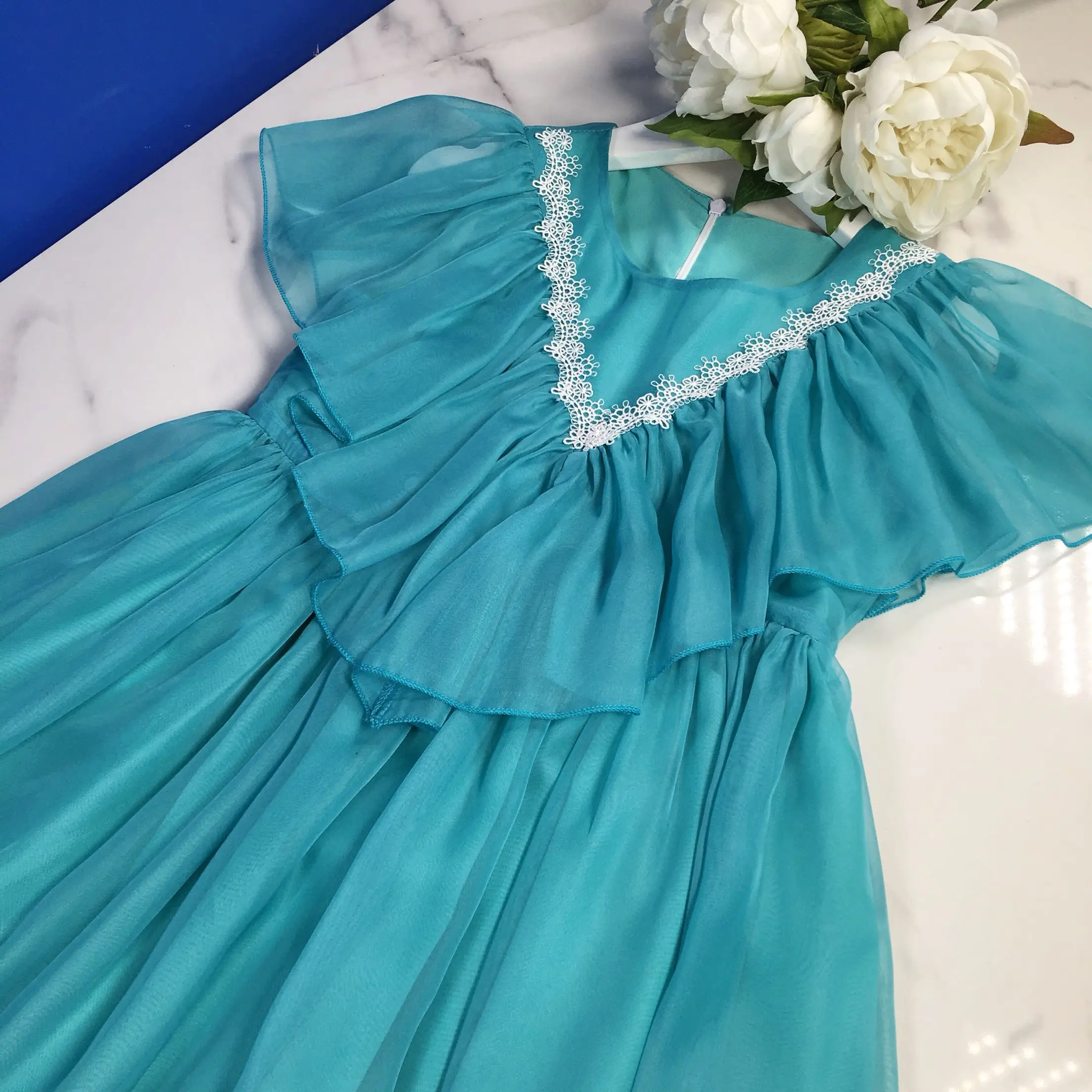 

Girls' party dresses summer new dress ruffled cape style princess dress green elegant clothes 6-12Y kids dress