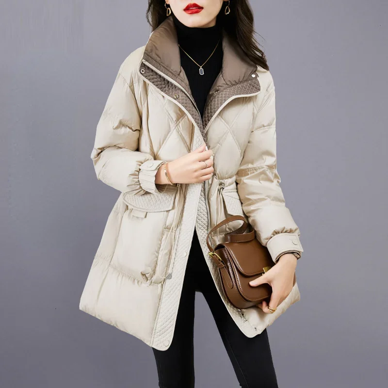 

Down Jackets Women Winter Mid-length Coats Small Popular Fashion Slim Waist White Duck Commuting Straps Fluffy Keep Warm Tops