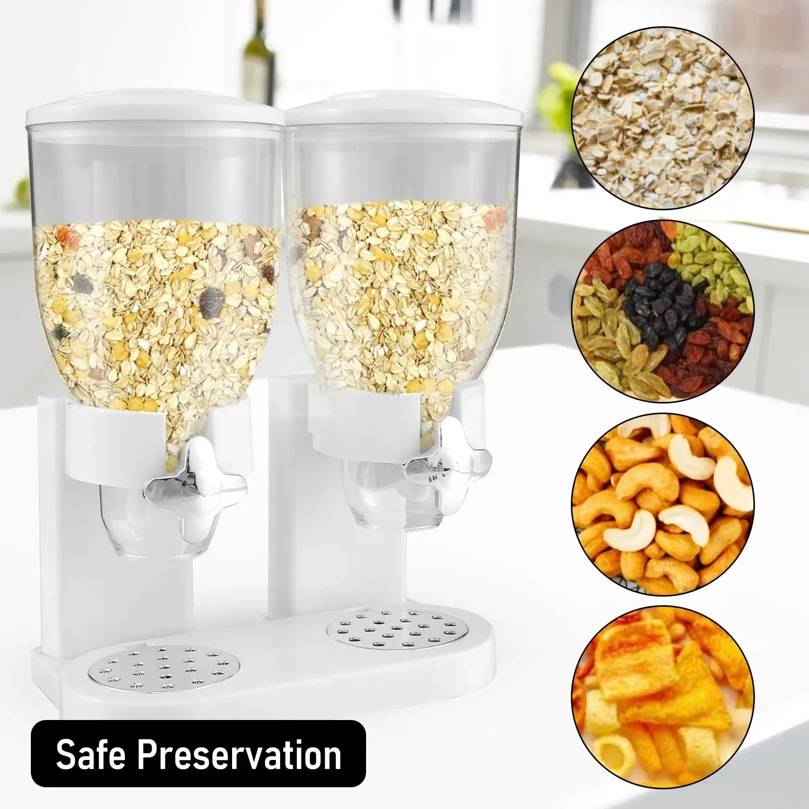Double Head Upright Plastic Cereal Machine Single/Double/Three Controls Dry Food Dispenser Multifunctional Cereal Container