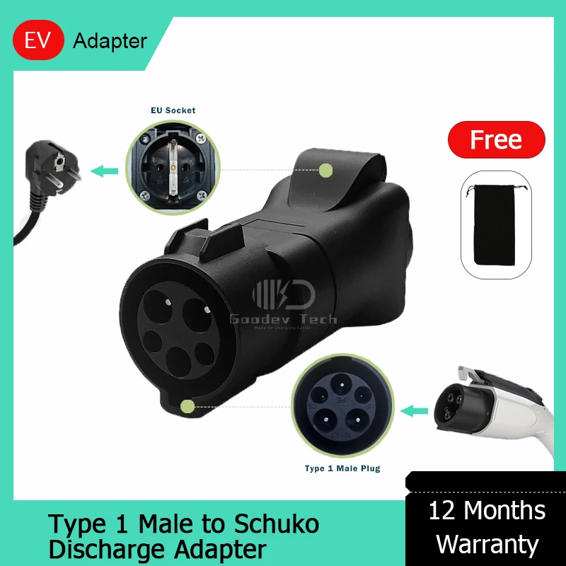 

Portable EV Charging Station Discharge Adapter SAE J1772 Male Plug to 220V Universal schuko socket Type 1 for Electric Devices