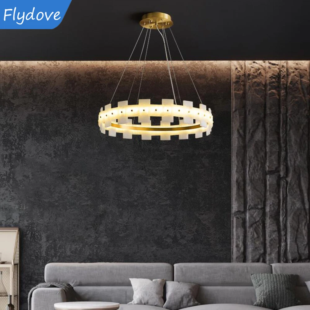 

Modern Minimalist Golden Kitchen Living Room Ring Led LED Marble Chandelier Lamp Indoor Living Room Restaurant Decoration