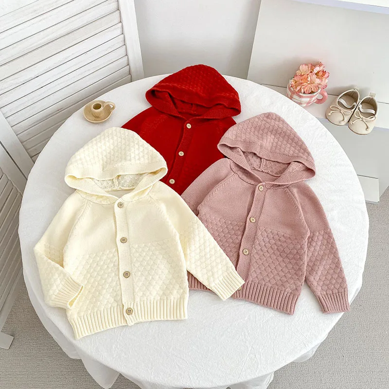 

Baby Girls Boys Knit Cardigan Korean Style Autumn Hooded Sweater Toddler 0-3 Years Soft Jacket Cute Outerwear Infant Clothes