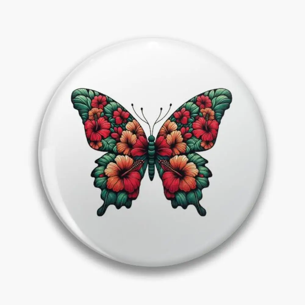 Hibiscus Floral Butterfly Pin Buttons Brooches  Jewelry Accessory Customize Brooch Fashion Lapel Badges