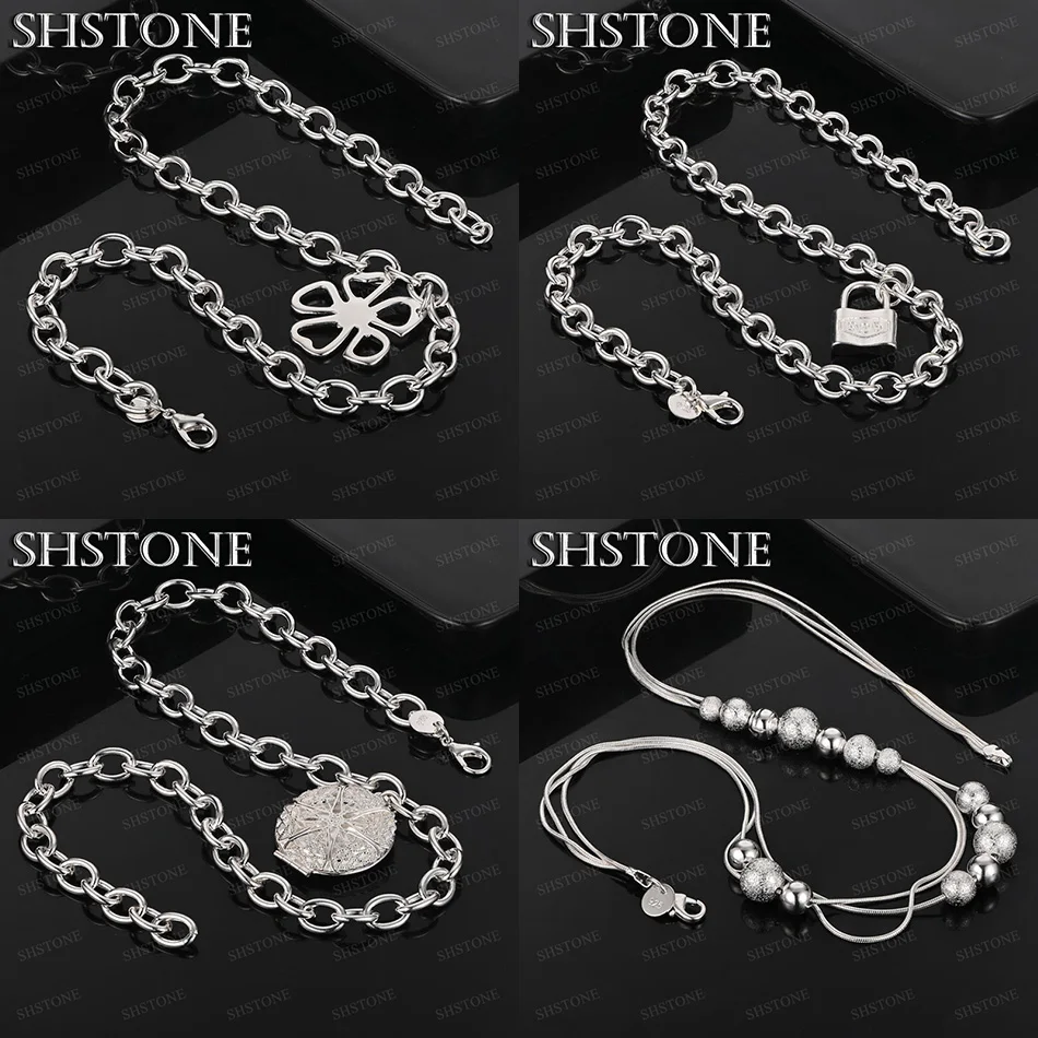 

45cm 925 Sterling Silver Smooth Frosted Beads Flower Lock Hollow Round Pendant Necklace Birthday Party Lady Nice Jewelry Gift