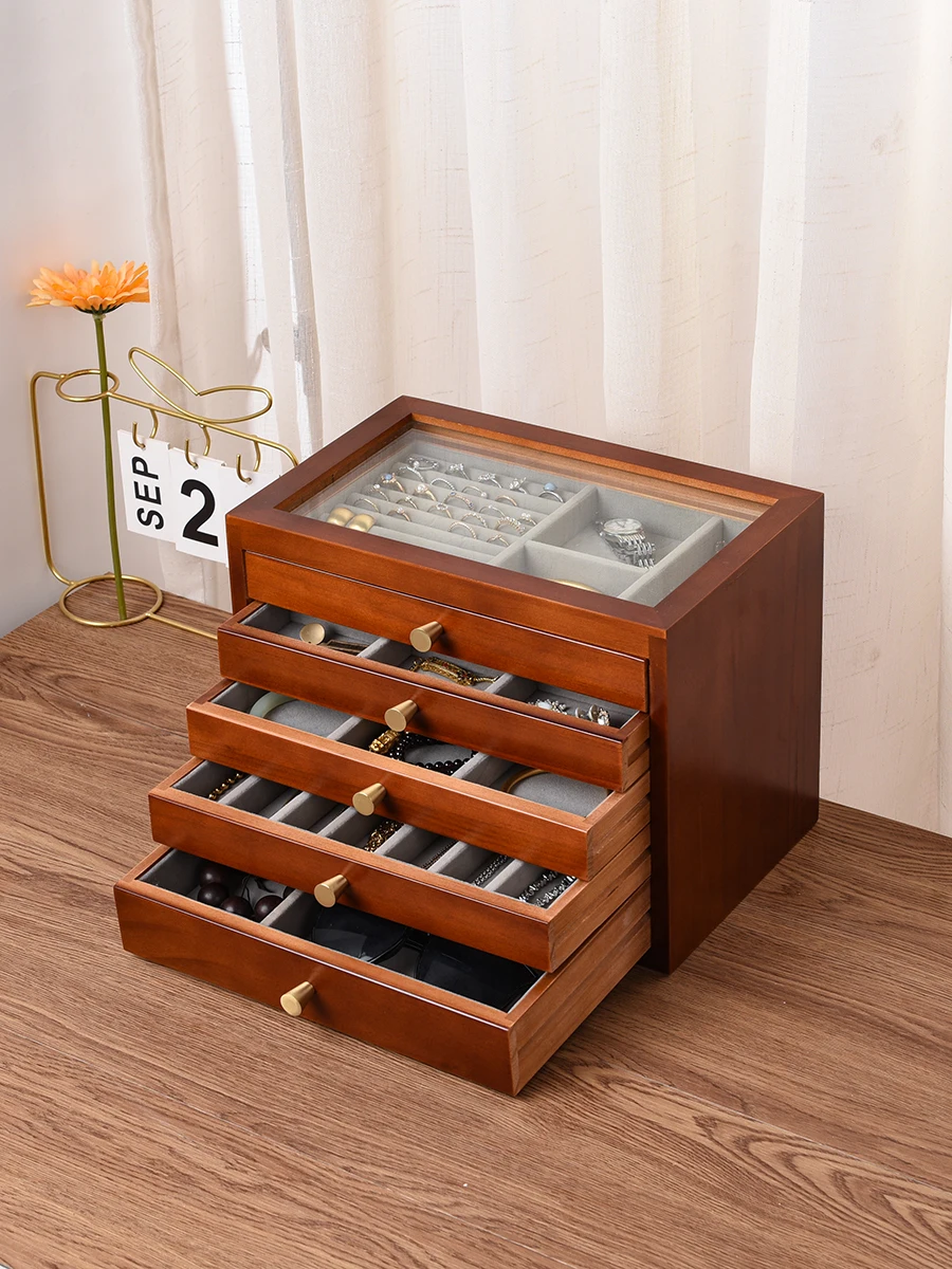 

Элегантная деревянная шкатулка ручной работы для украшений: высококачественная винтажная китайская шкатулка для хранения золотых ожерелий и браслетов, органайзер для спальни