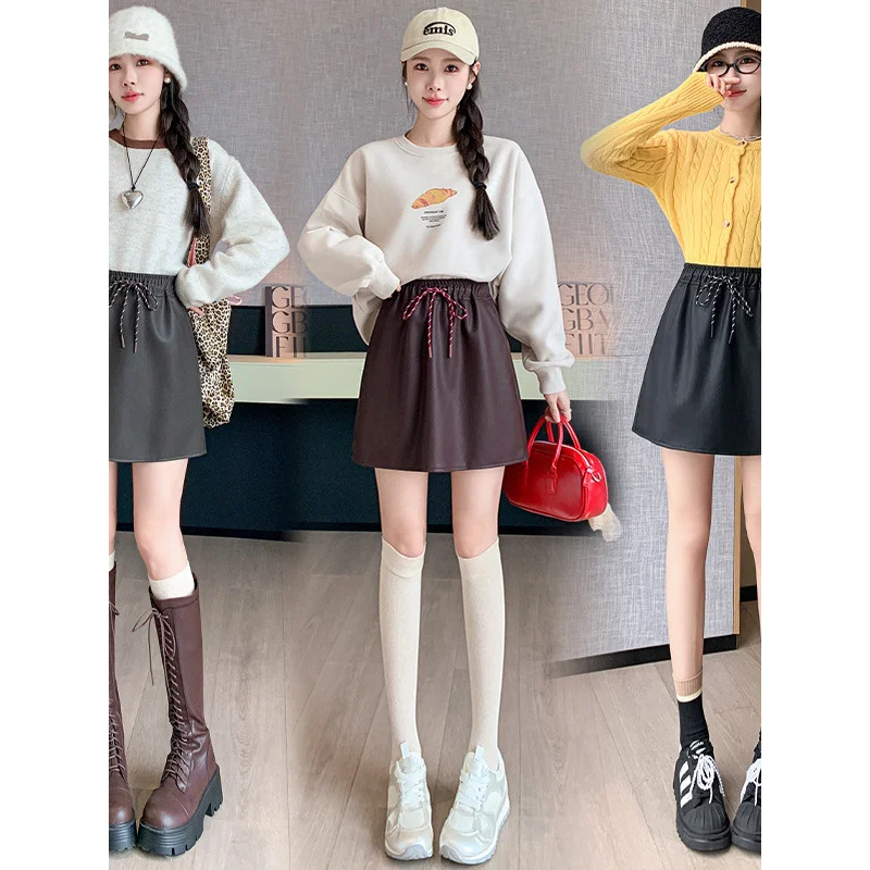 Lederrock Rock Women2024New Cover Cross-Body Slim FitaLine Rock Elastische Taille Bauchformend Abnehmen One Step Mantel S