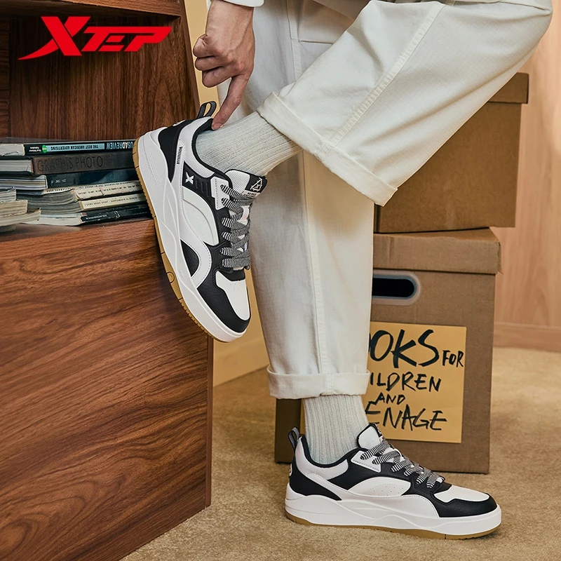 Xtep Low Top Skateboarding Shoes for Men  Winter Leather Warm Lightweight Fashionable Versatile Casual Sneakers 976419310009