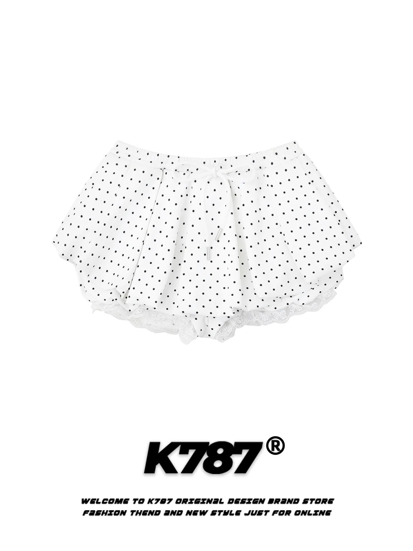 

Юбка-шорты K787 в горошек с эффектом утяжки, в стиле Y2K, с защитой от просвечивания, пышная, с завышенной талией и поясом-завязкой