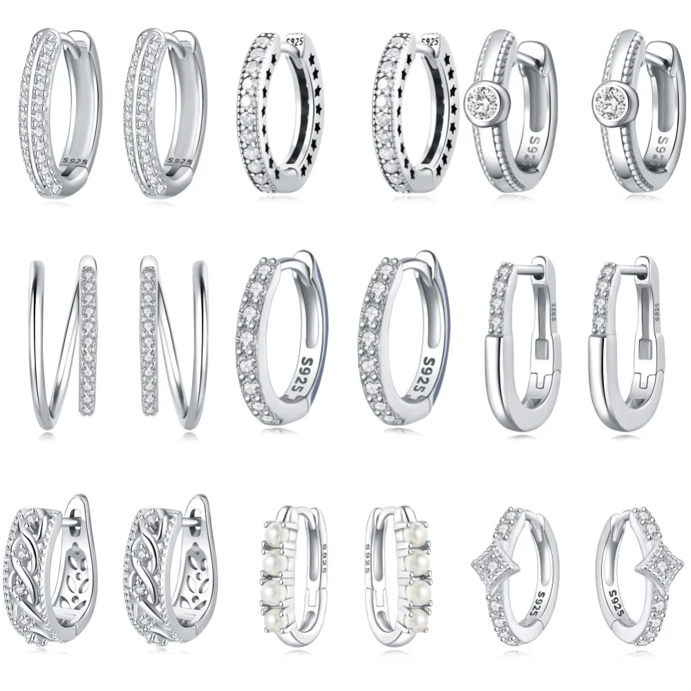 

925 Sterling Silver White Minimalist Series Jewelry Fashion Zircon Circle Hoop Earrings For Women Fine Jewelry Gifts Accessories