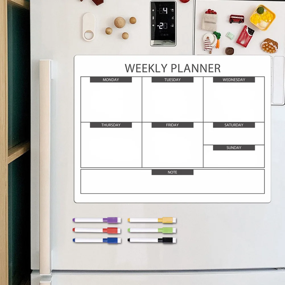 กระดานวางแผนแม่เหล็กติดตู้เย็น 1 ชุด กระดานเขียนแบบลบได้ ใช้ในครัว สำหรับเขียนข้อความ เตือนความจำ รายการสิ่งที่ต้องทำ
