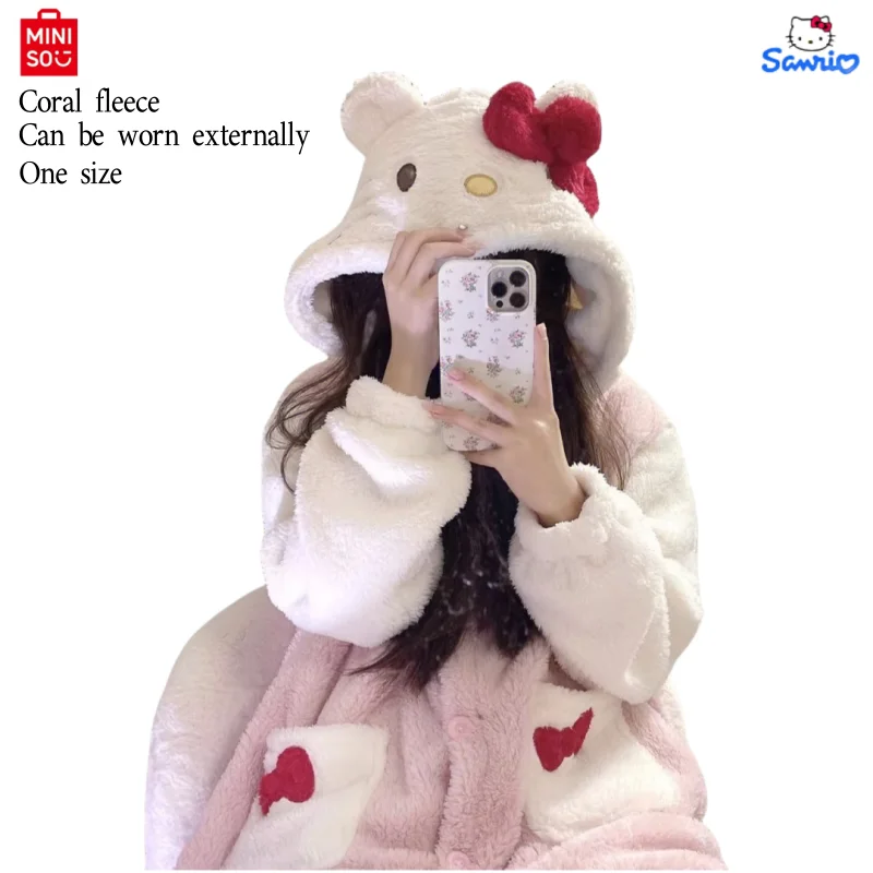 Sanrio Hello Kitty Strickjacke Robe Fuzzy Kuromi Kawaii Anime Cartoon Mädchen Pyjamas Tragen Umhänge Umhänge Kapuzenponchos Paar Geschenke