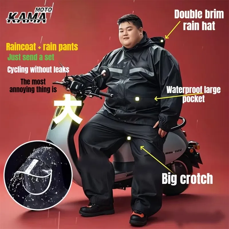 Übergröße 9XL Regenmantel und Regenhose Set für Übergewichtige bis 150kg Unisex Reflektierender Wasserdichter Motorradfahrer-Regenanzug