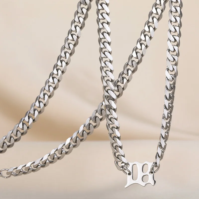 힙합 목걸이, 트렌디한 남녀 개성, 쇄골 체인, 티타늄 스틸 레터 두꺼운 체인