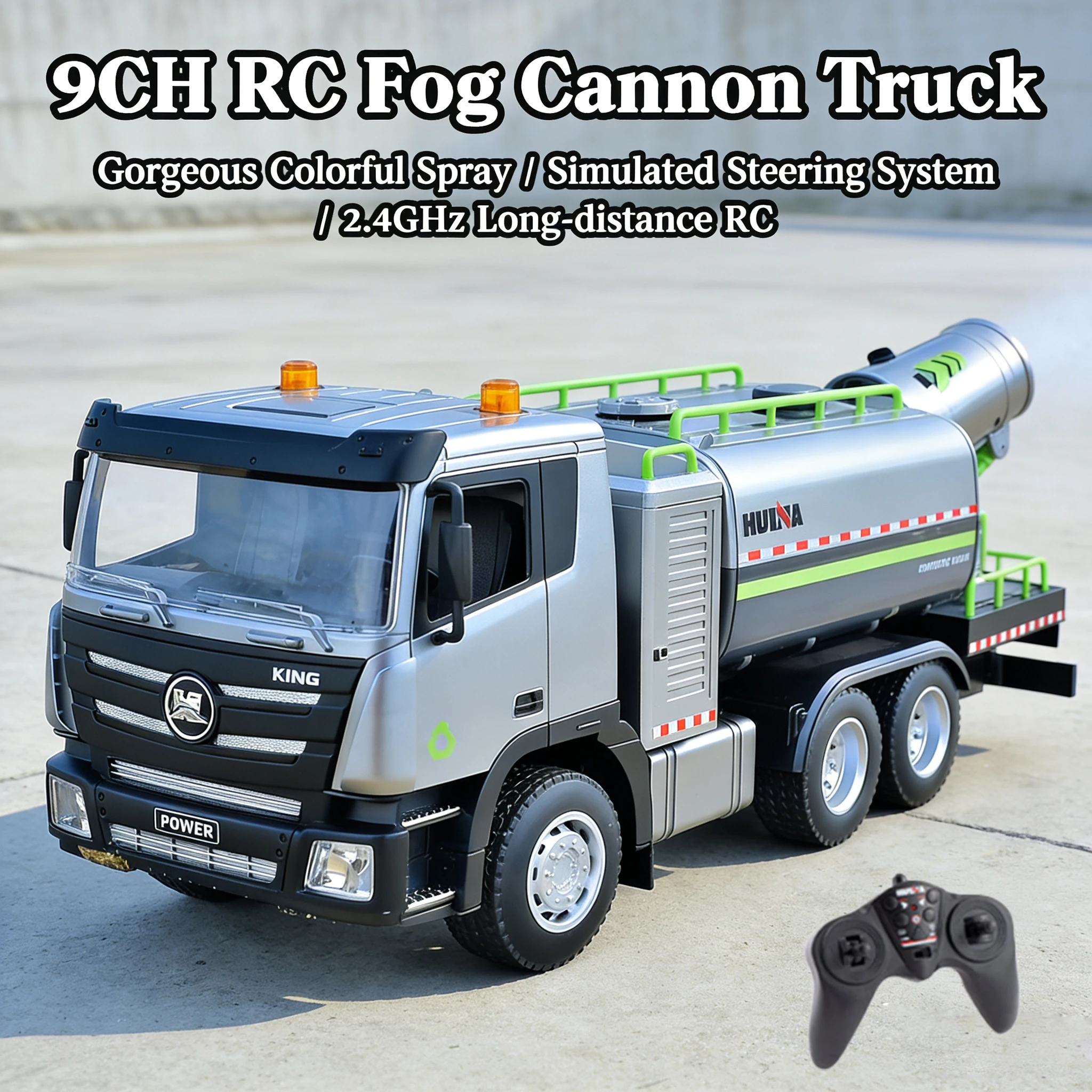 

Huina Alloy RC Truck 2.4G 9CH Remote Control Dust Suppression Sanitation Engineering Vehicle with Spray Cleaning Toy Kid Gifts