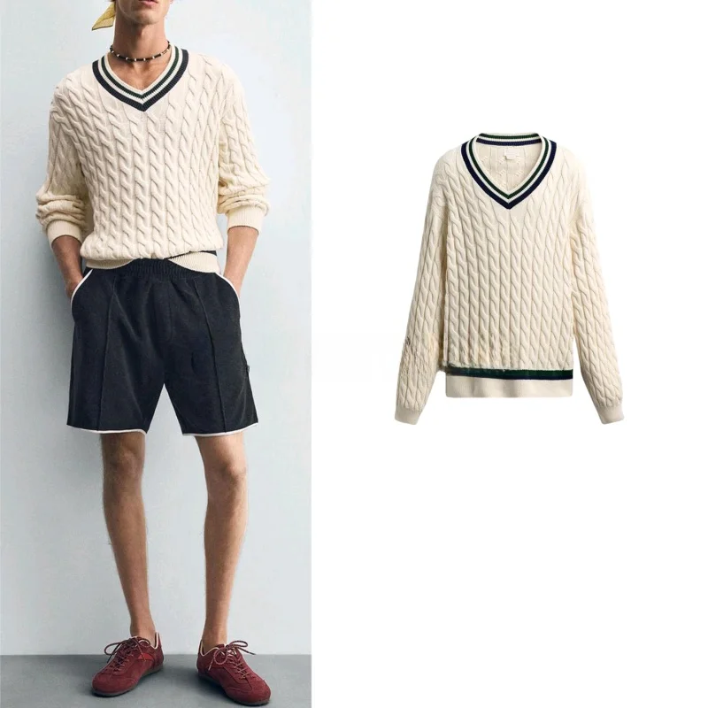 

Loose Knitted V-Ne Men's Cotton Polyester Blend T-irt Organic Cotton Breathable Comfortable New Arrival Autumn Faion