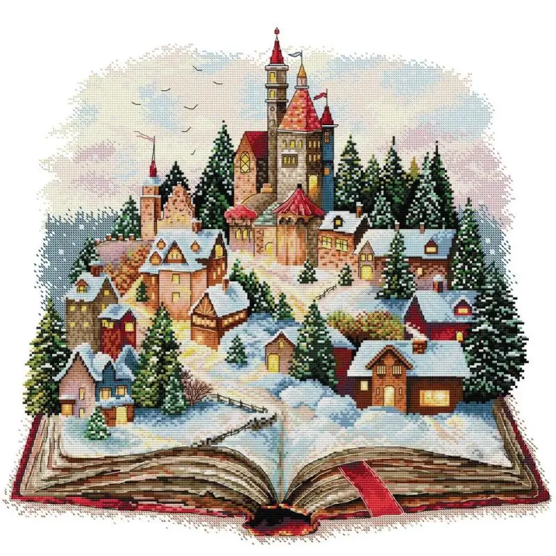 Kit de punto de cruz con patrones de paisaje de Castillo Mágico, Aida 14 16 11CT, tela blanca, tela impresa HD, juego de costura bordado de hilo de algodón