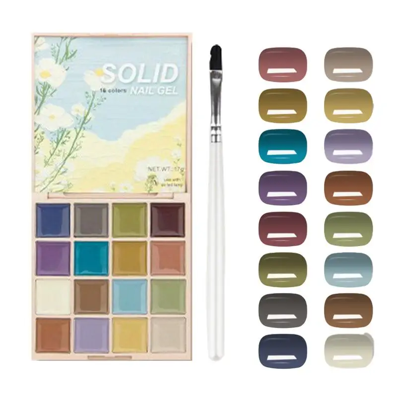 Solid Gel เล็บ 16 สีครีมเจลเล็บชุดหลากสีเจลเล็บ Palette พร้อมแปรง Solid เล็บเจล