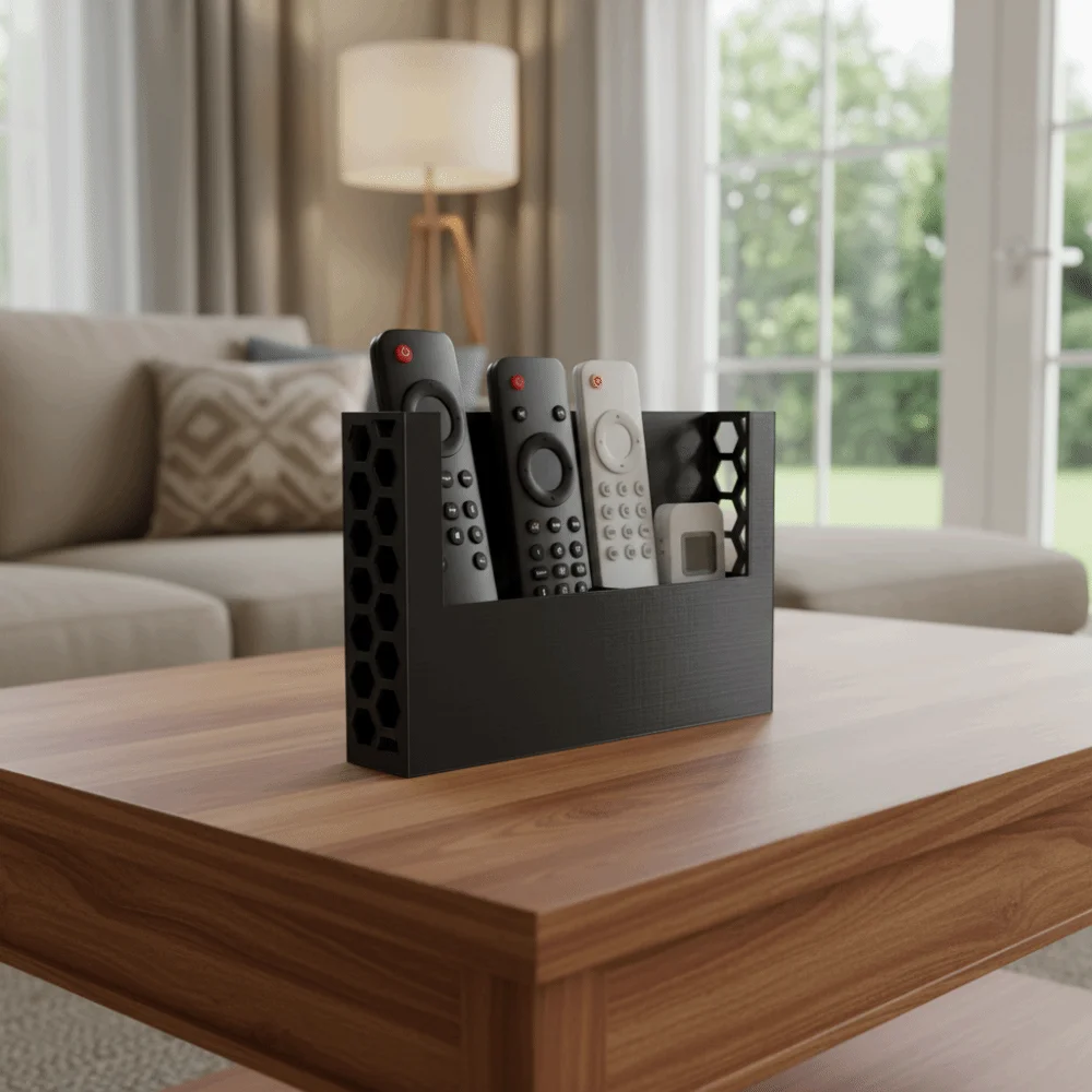 3D Printed Remote Control Storage Box Honeycomb Design Black Color Remote Control Organizer Multi-Slot Honeycomb Storage Box