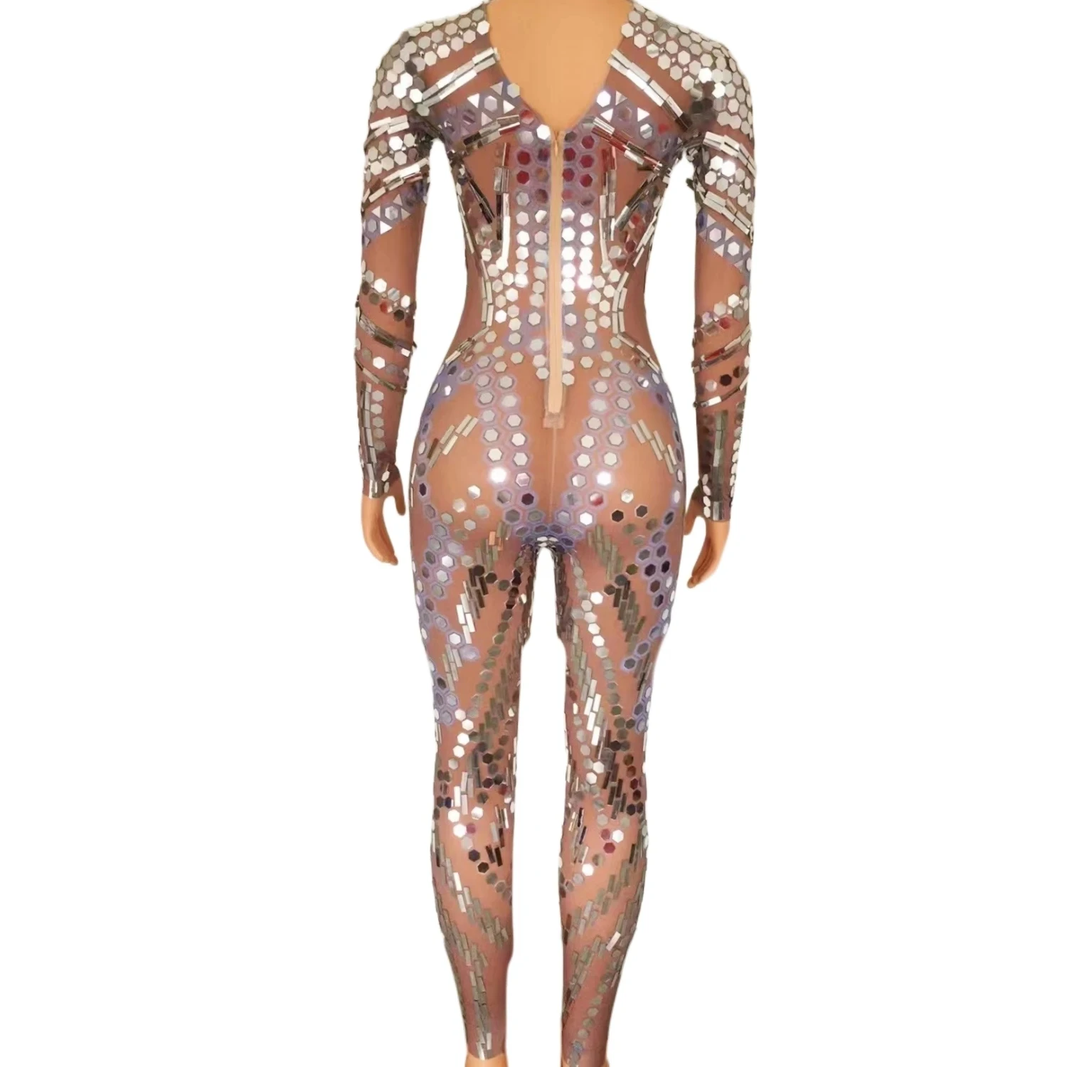 Sexy Glitter Sequines Jumpsuit Women Long Sleeve Ankle Length Custom Bodysuit Women Long Bodysuit Performance Wear