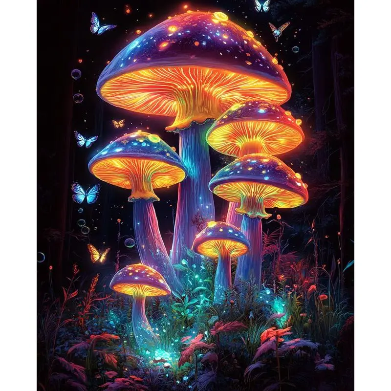 

RUOPOTY Painting By Numbers Hand Glowing Mushroom Landscape Adult Acrylic Kit Diy Paint Artwork Gift Home