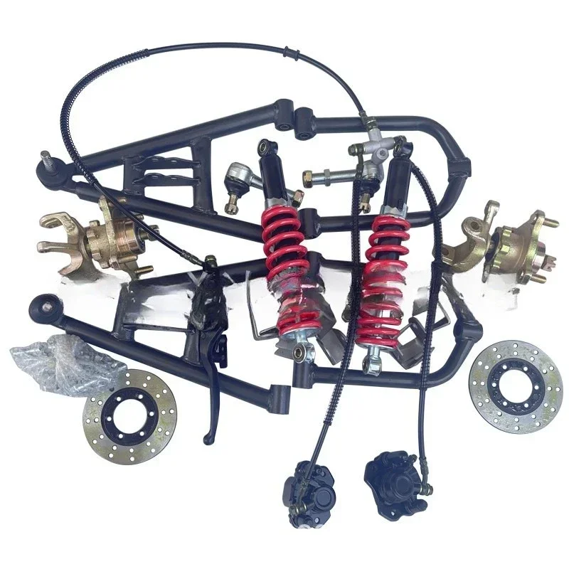 Self-made four-wheeled steel pipe off-road carding beach car modified to hang front disc brake, extended rocker arm shock