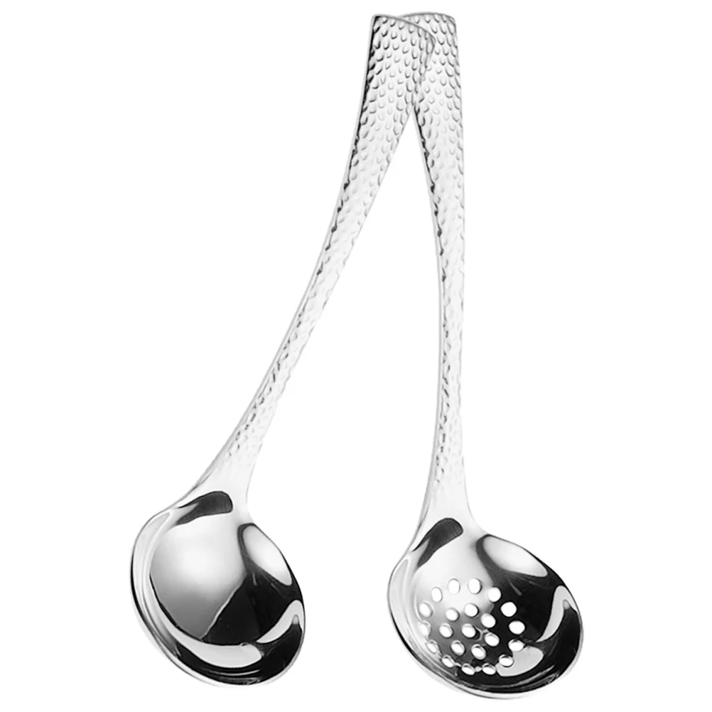

2Pcs Stainless Steel Soup Ladle Slotted Spoon Cooking Utensil Set Long Handle Serving Spoon for Home Hotel Restaurant