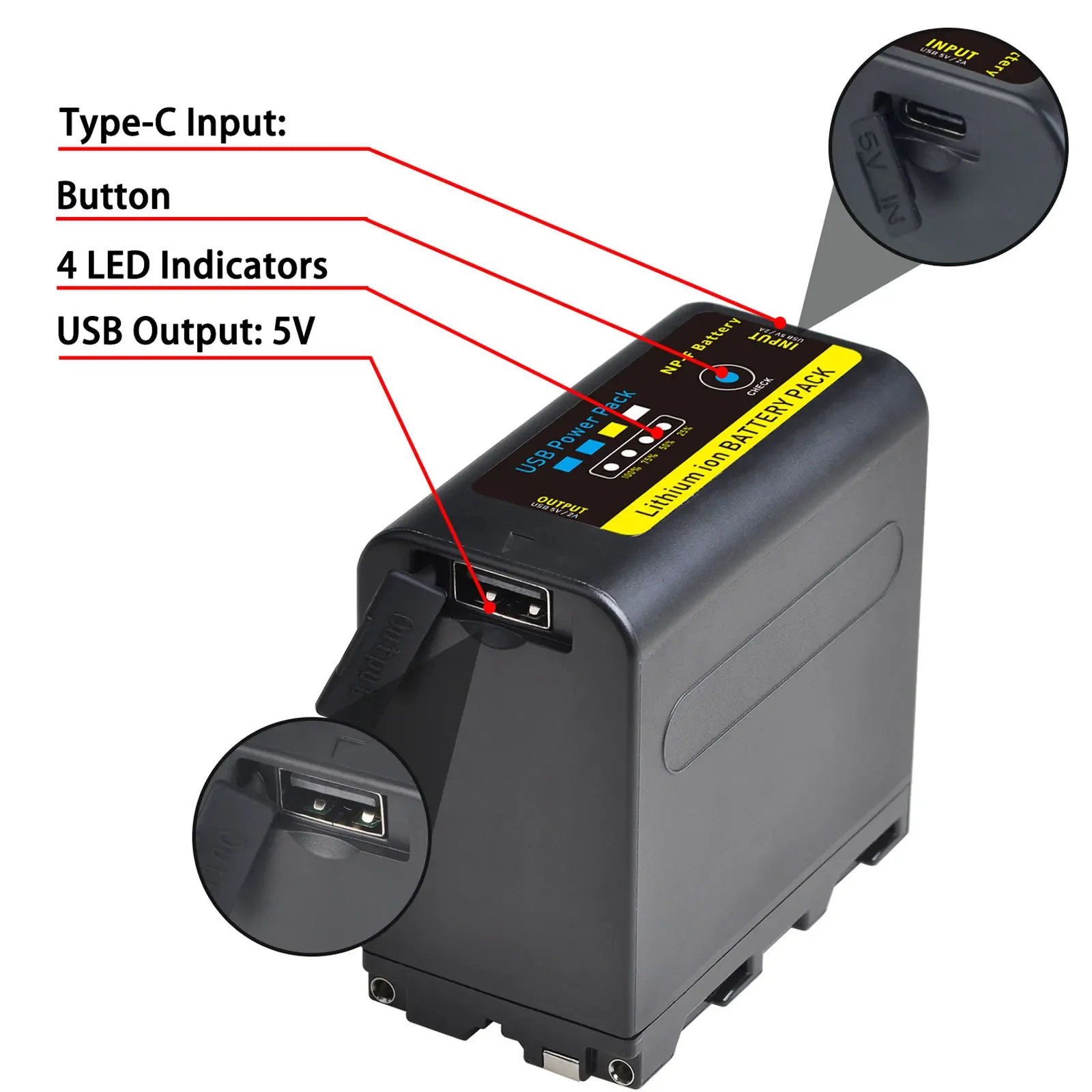 BMAD-USB Output Camera Battery, UCB-C Port, Adequado para Sony PLM-100, CCD-TRV35, MVC-FD91, NP-F980, NP-F970, NP-F960, 7800mAh