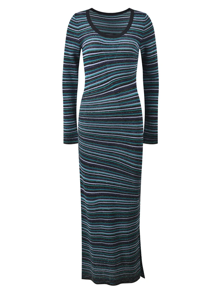 Luxury Edition Knitted Long Dress Women's Glitter Thread Heavy Work Slim Fit Elegant City Walk Suitable Spring Season