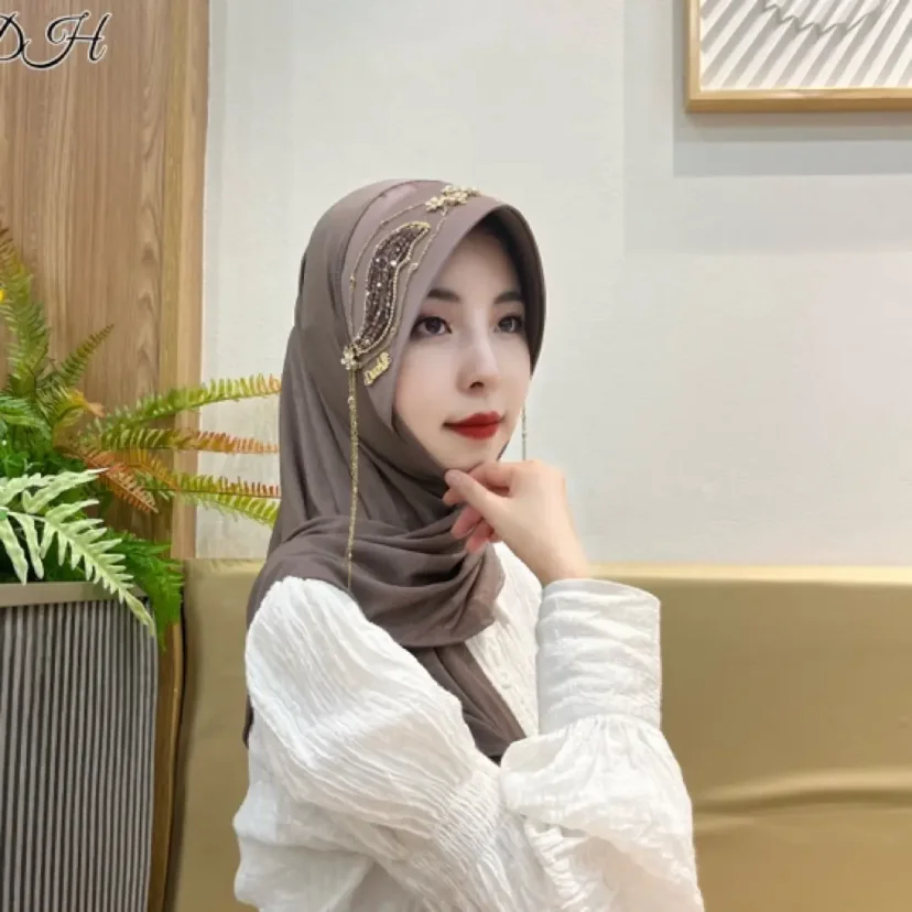 High Class Moslem Dubai Wedding Party Cover Head Hijab Shawls Wraps