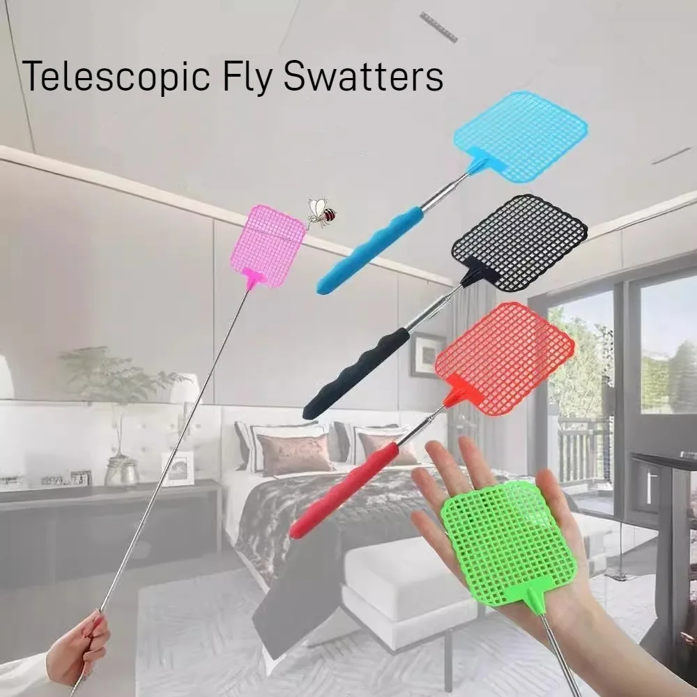 

Manual Telescopic Fly Swatters Plastic With Long Pole Extendable Flyswatter Extend To 73cm Non-slip Handle Mosquito Swatter