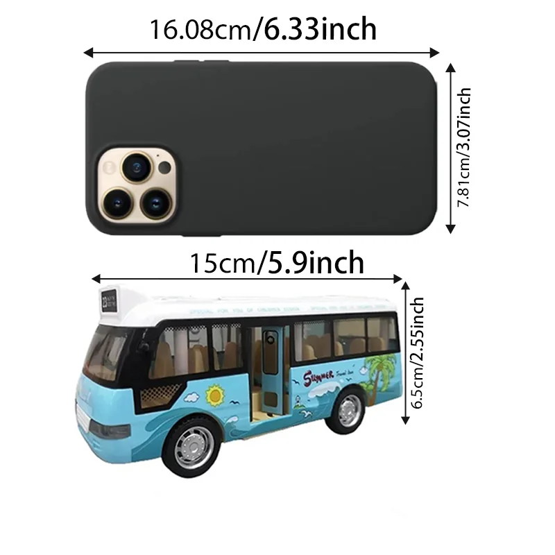 City Bus Toys Cars, Die-Cast Metal Airport Cars For Boys Girls, Pull Back Play Vehicle With Sound, Light Up & Open-able Doors