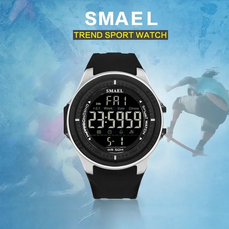 SMAEL-relojes deportivos para hombre, cronógrafo Digital LED de esfera grande, electrónico, informal, de pulsera, Militar