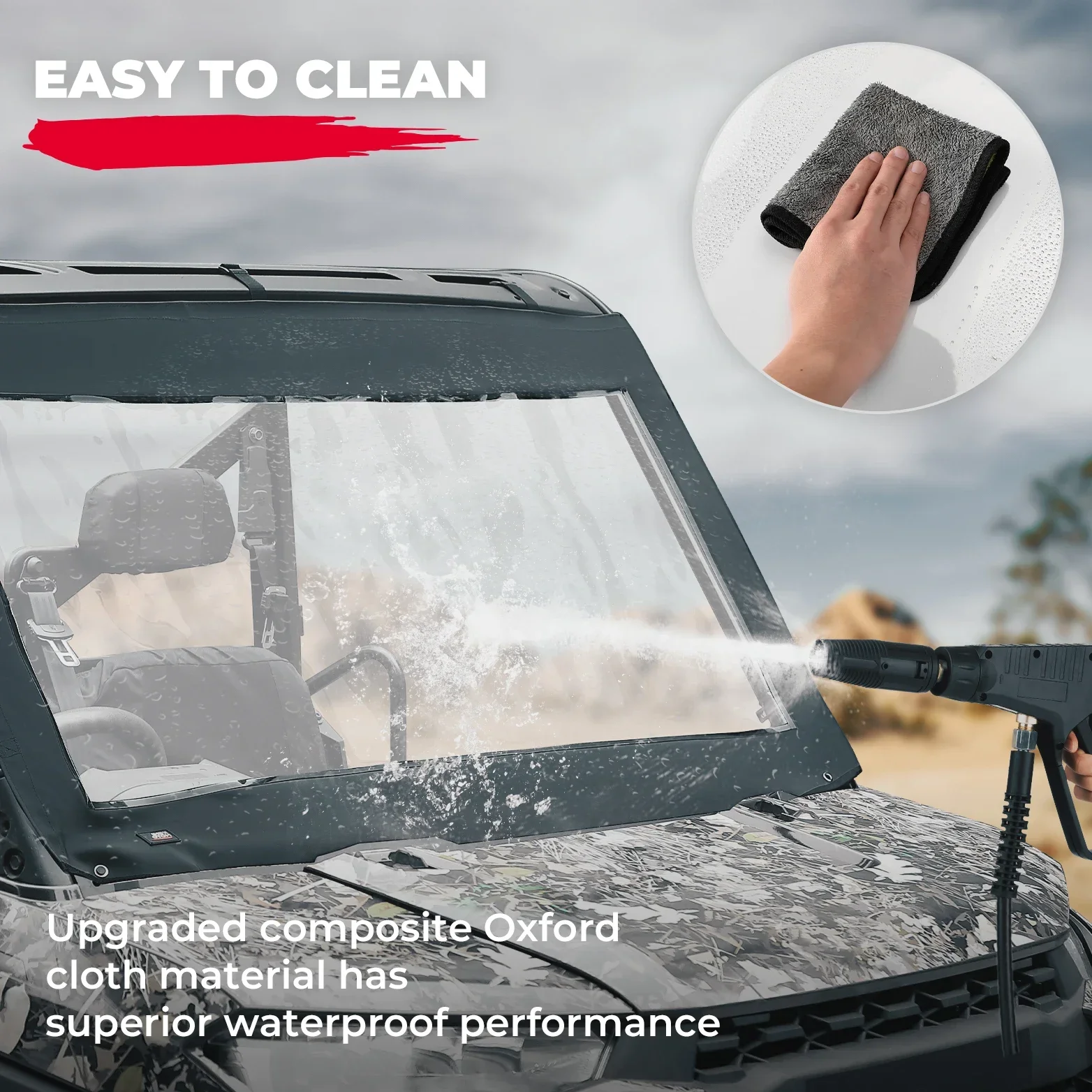 KEMIMOTO UTV Front Windshield Compatible with Polaris Ranger XP 1000 / Crew 2017-2024 PVC Waterproof Instant Soft Windshield