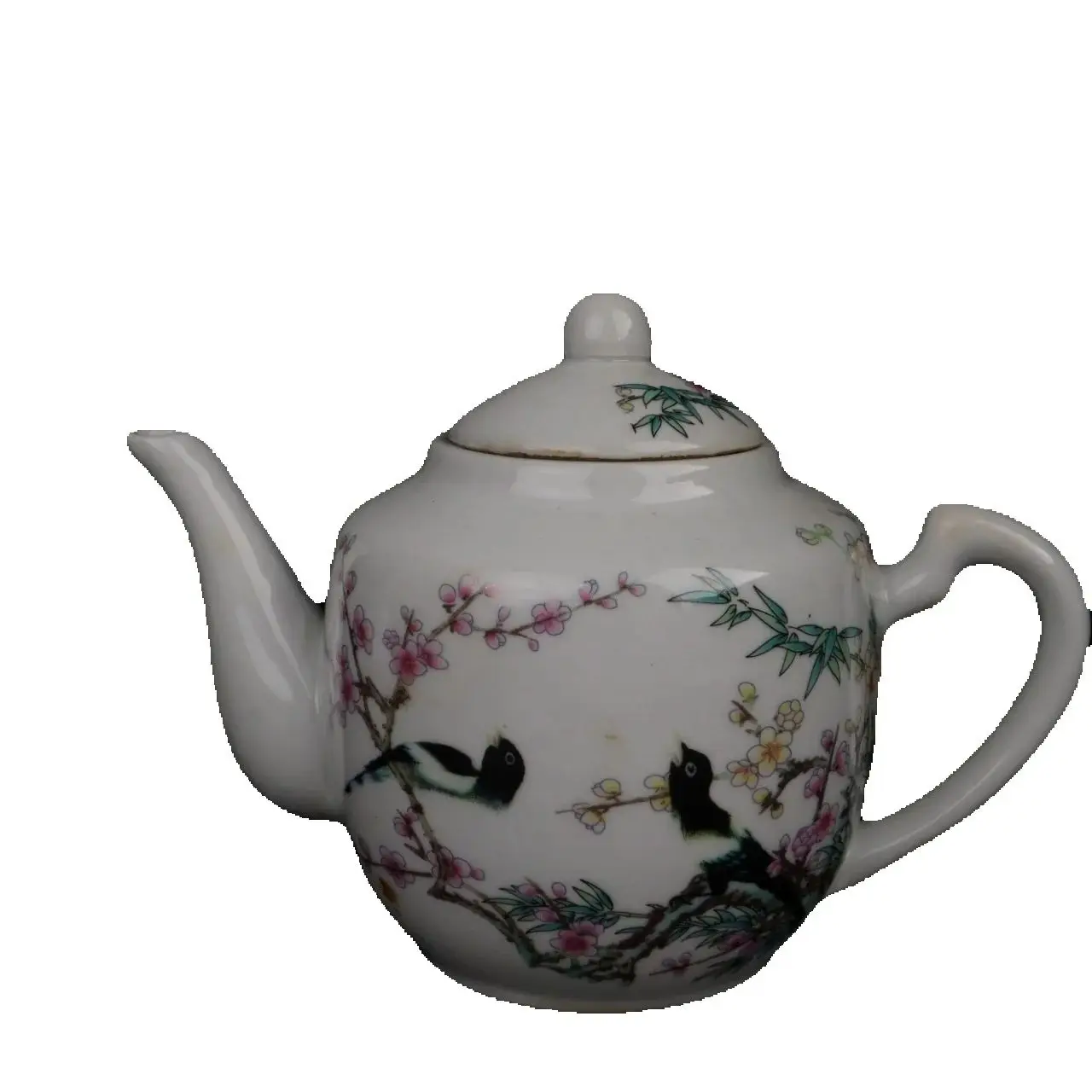 Chinese Ancient Porcelain Teapot with Pink Flower & Bird Design Traditional Tea Pot for Brewing Tea