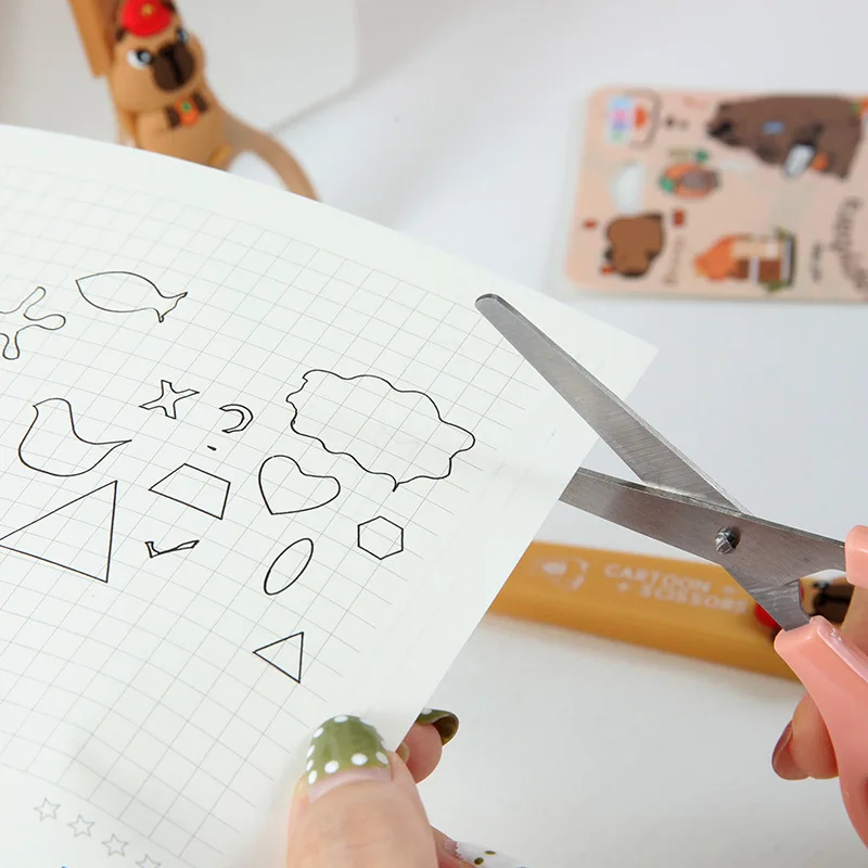 3/1 قطعة مقص قرطاسية كابيبارا لطيف رأس مستدير آمن من الفولاذ المقاوم للصدأ مقص فني قاطع الورق مع حافظة واقية