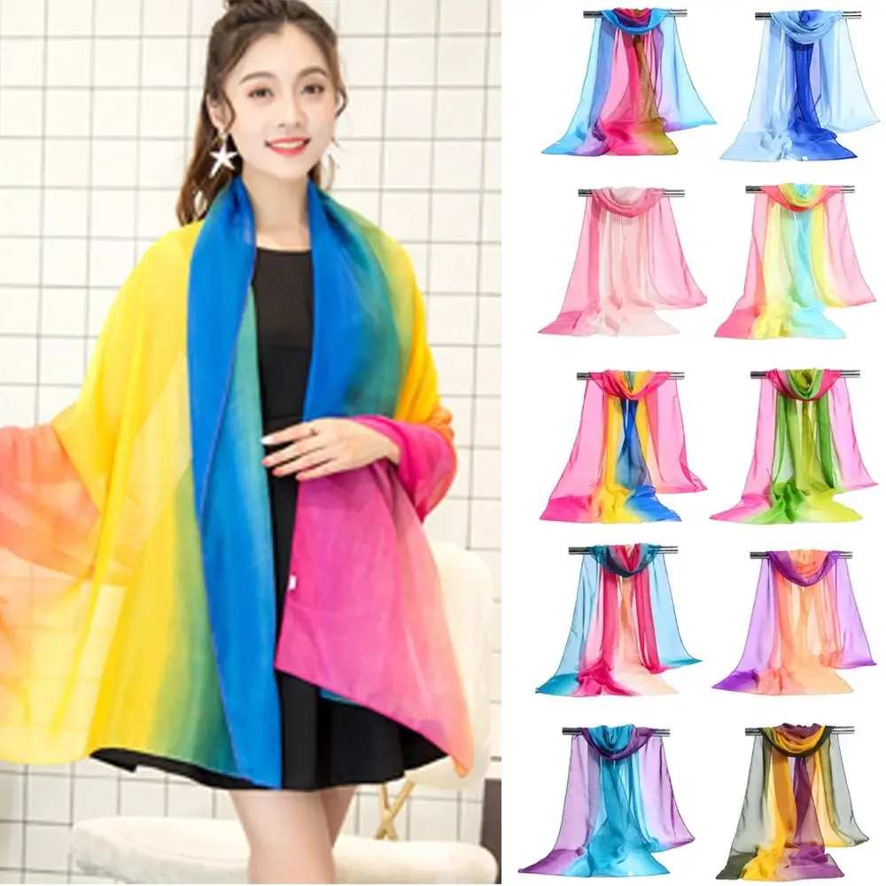 

Fashion 160*50cm Chiffon Scarf Sunscreen Butterfly Print Silk Scarf Washable Gradient Beach Gauze Scarf for Women