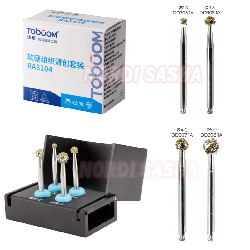 

4 шт./компл., комплект для деконструкции зубного имплантата, набор для очистки, извлечения, шариковые боры с ромбовидными узорами, удаление мягких тканей