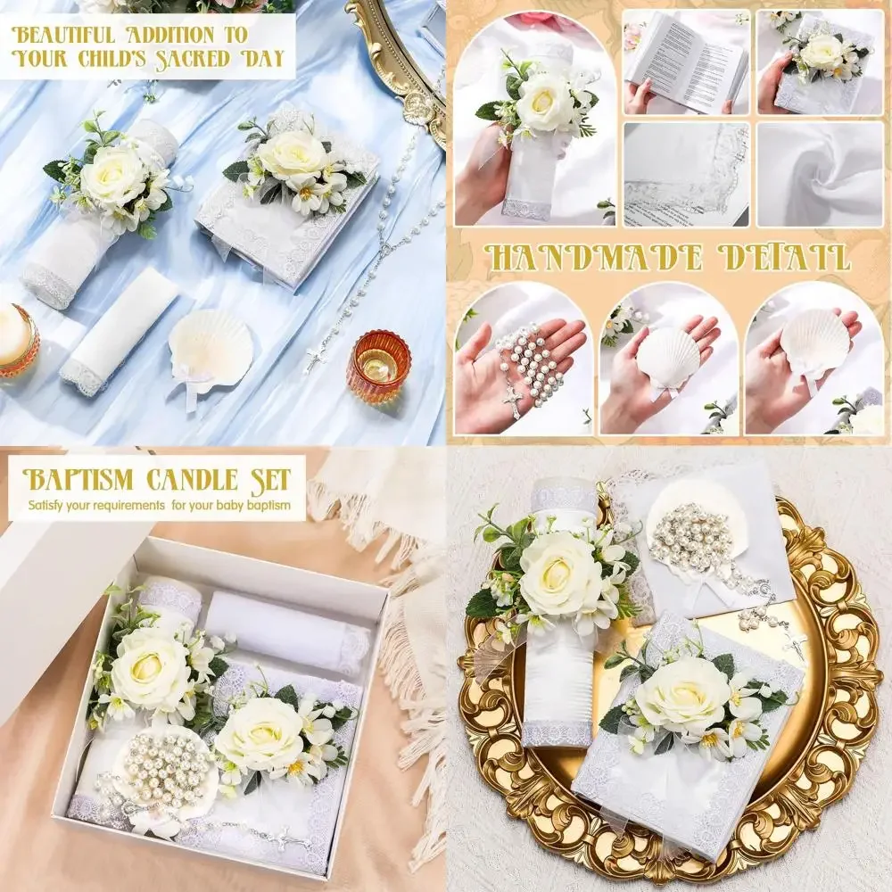 

Набор свечей для крещения из 5 предметов для мальчиков и девочек в комплекте католическая исходящая свеча с цветком, полотенце для крещения, четки, Библия на Христос