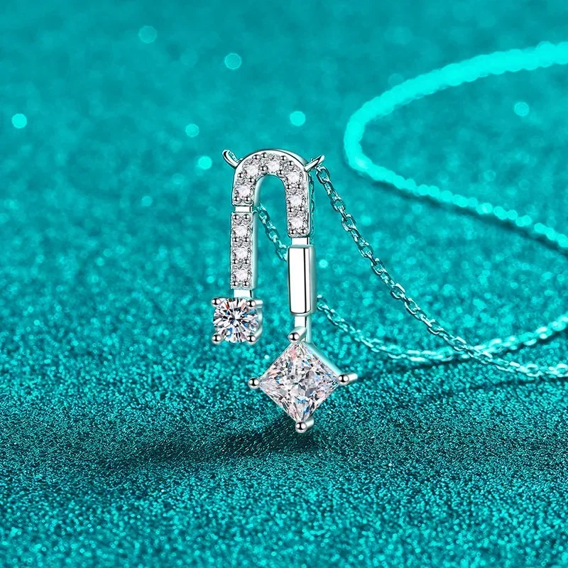 1.3 Carat Full Moissanite U Shaped Pendant Necklace for Women, Platinum Pt950 Gift for Sparkling Wedding Jewelry