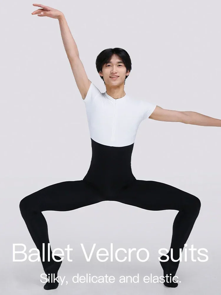 Biketard à fermeture éclair sur le devant pour hommes, corps complet, manches serrées, body de danse, justaucorps de gymnastique, vêtements de danse, manches courtes pour hommes