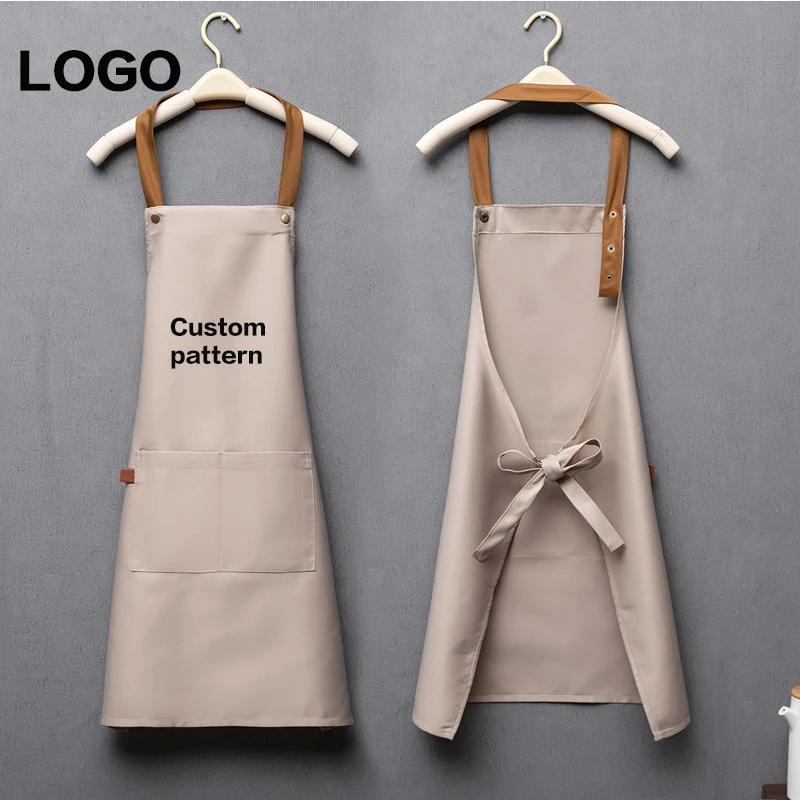 Men's and Women's Workwear Ni Hanging Neck Waterproof Apron Kitchen Coffee Cake Fast Food Fruit Shop Waiter Apron Printed Name