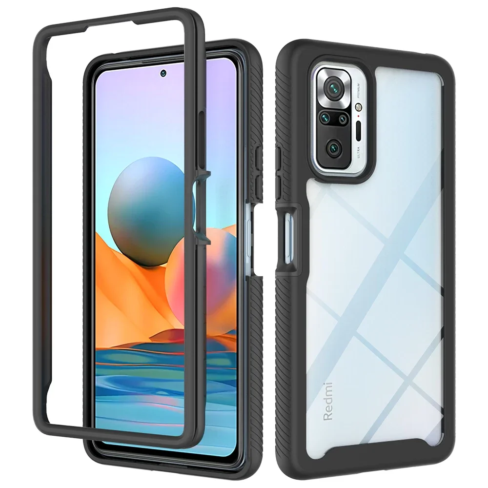 2 in1 Hybrid Rugged Armor Shockproof Case For Xiaomi Redmi Note 10 11 Pro 11S 10S TPU Frame Transparent Acrylic Back Cover