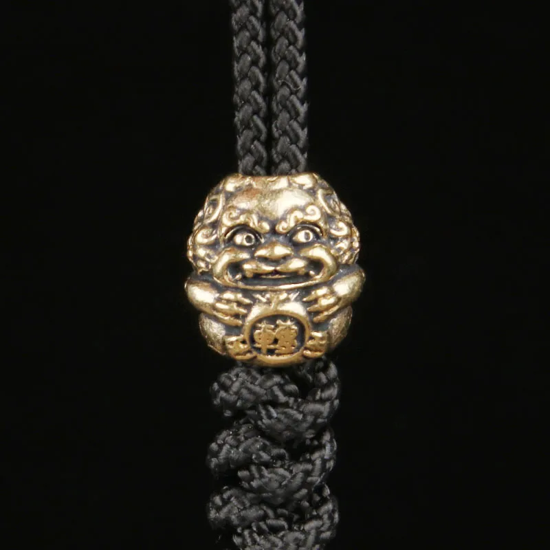 Vintage Pure Copper Pixiu Knife Pendant Chinese Auspicious Beast Spacer Bead Paracord Handmade Wenwan DIY Craft Accessories