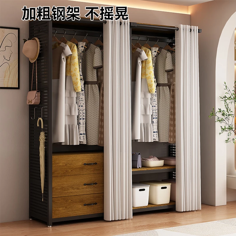 Steel and wood combination cloth wardrobe rental house is strong and durable, assembled and stored wardrobe