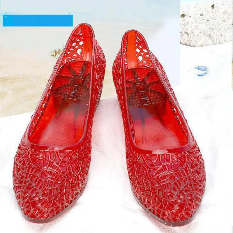Size 36-41 Womens Sandals Summer Female Mules Clogs Platform Jelly Shoes Mujer High Heels Crystal Slip-On Hollow Zapatillas D10