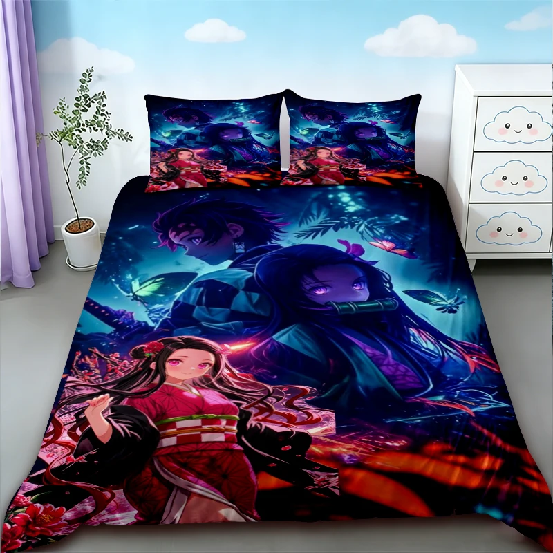 

Duvet Cover Printed D-Demon S-Slayer Bedding Set Queen/King Duvet Cover and Pillowcase Bedroom Decor, Teen Boys and Girls Gift