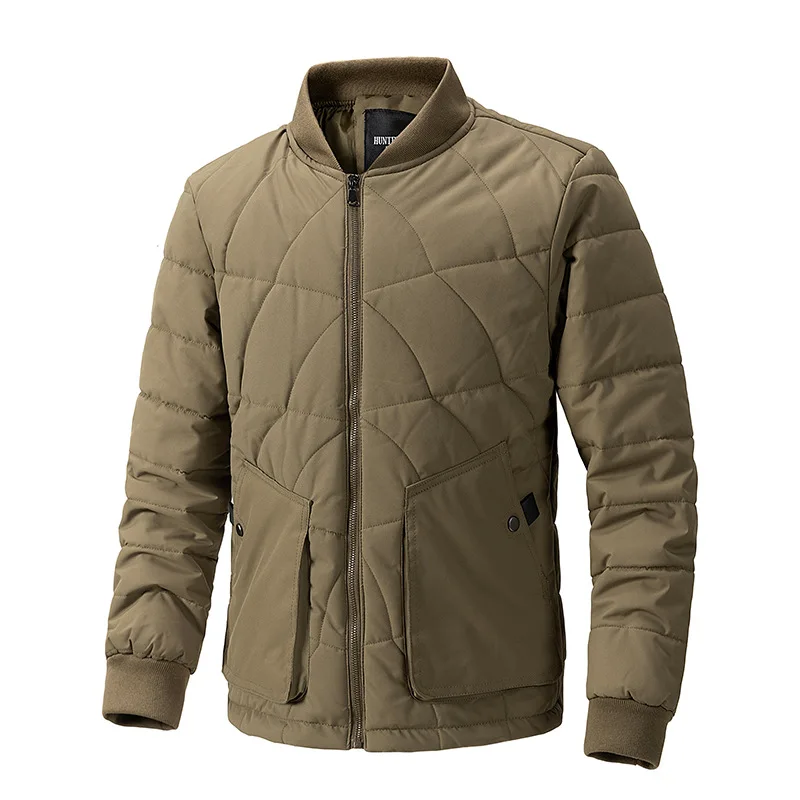 2025 new stand collar plaid patchwork cotton-padded men's light warm coat casual trendy jacket fashion casual clothes